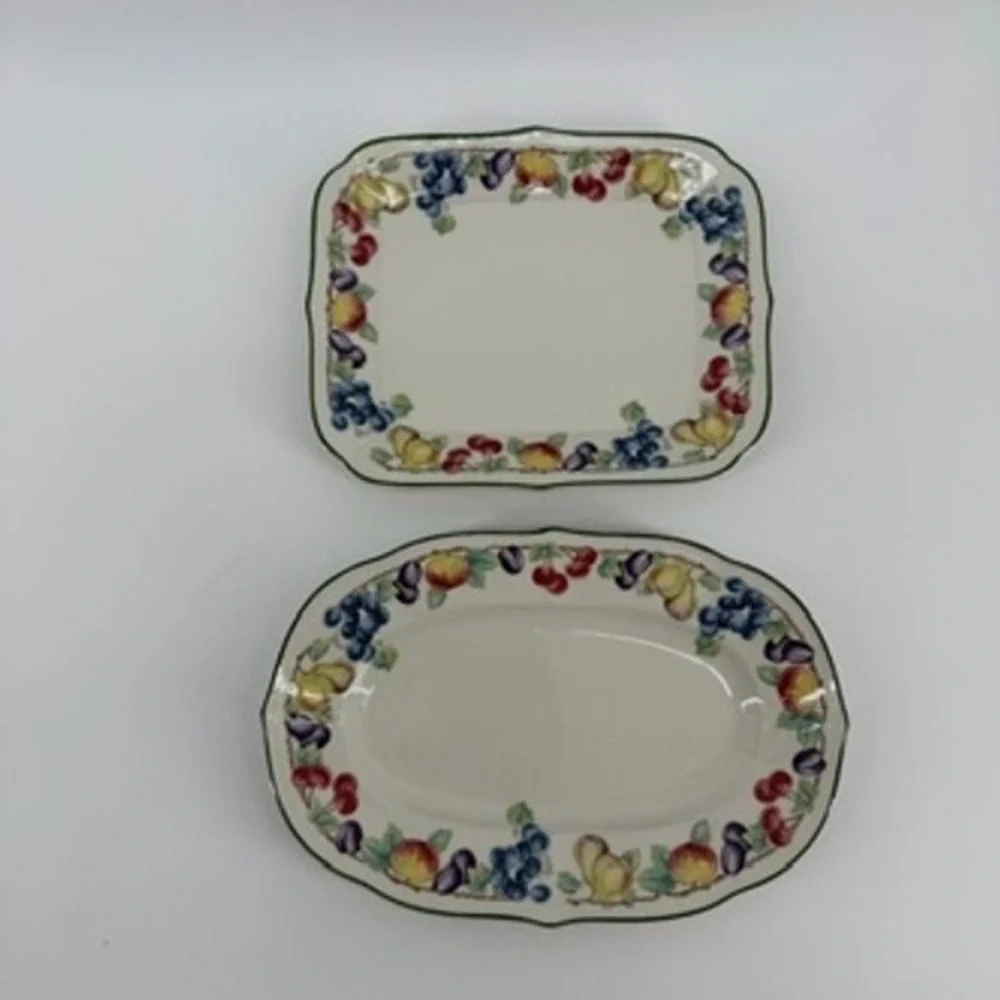 Villeroy & Boch Melina Fruit Pattern Serving Dishes Relish Tray Platter Set of 2